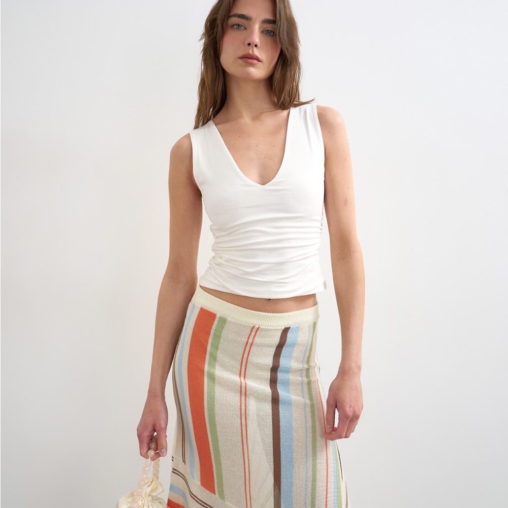 Topshop v-neck ruched sides tank top in ivory